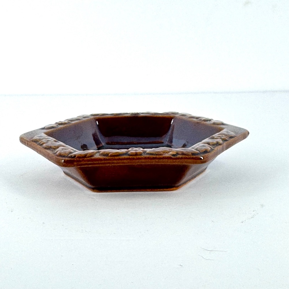 Vintage Norleans Japan Brown Hexagon Ceramic Trinket Dish Floral Ashtray - Picture 3 of 5